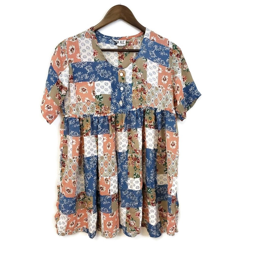 Joule Energy Womens Boho Patchwork Floral Blouse